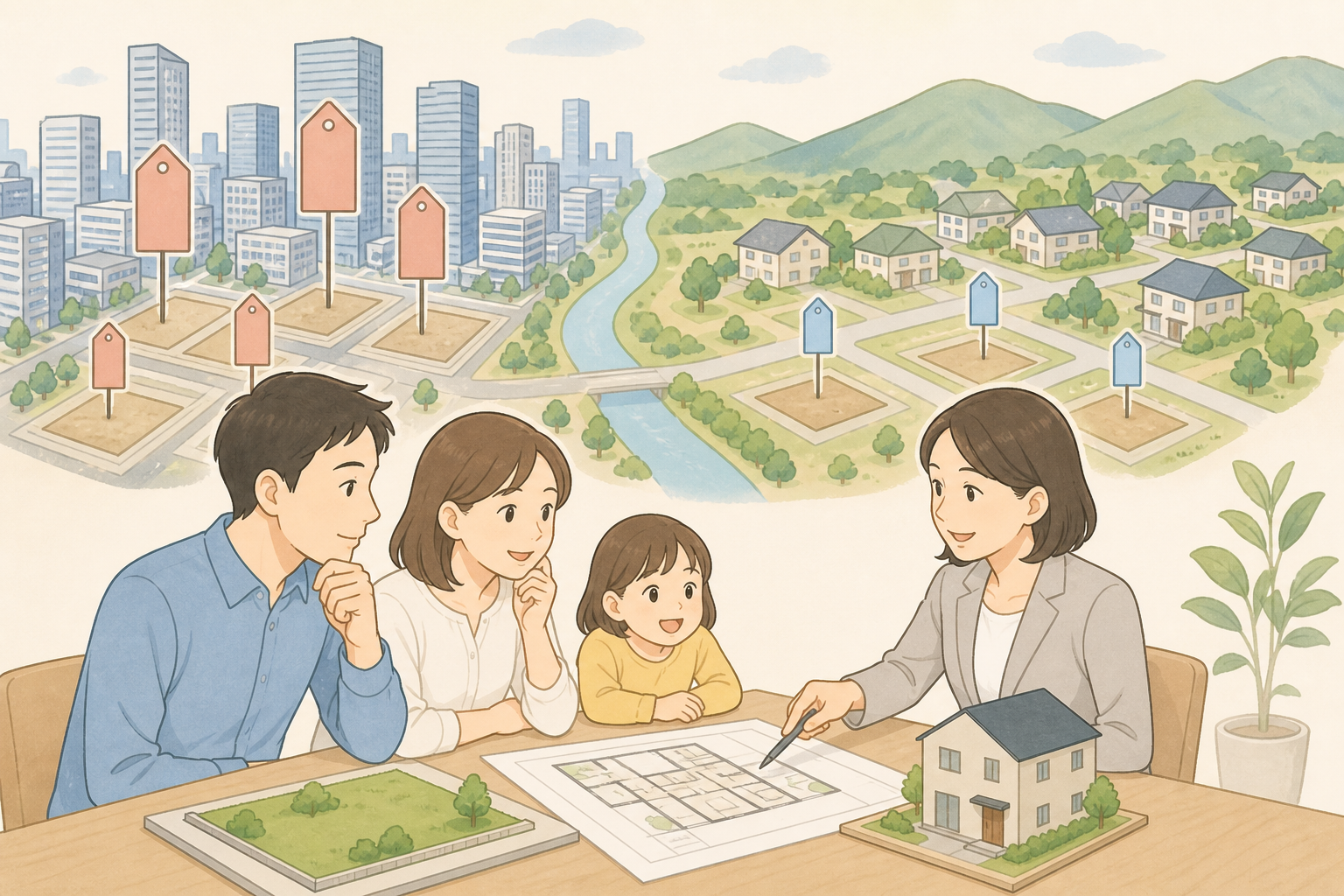 土地選びとマイホームが相続税に与える影響のイメージ
